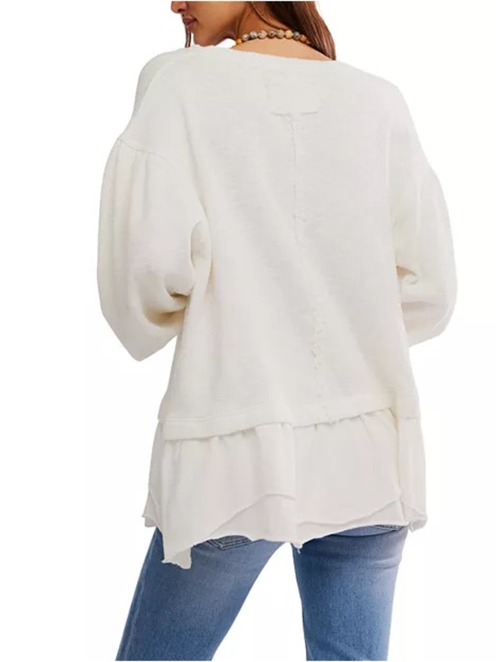 Free People Maddie Layered Hem Sweater Size Small White Slouchy Cozy Long Sleeve - Picture 9 of 14